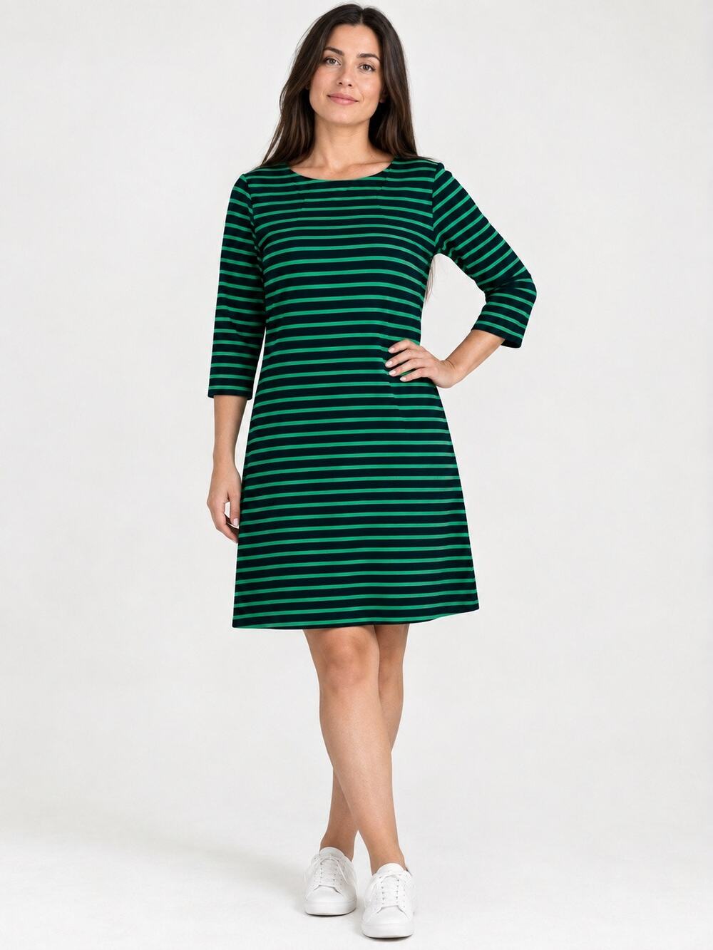 Gap Women’s XXL Black Green Striped A-Line Dress 3/4 Sleeve